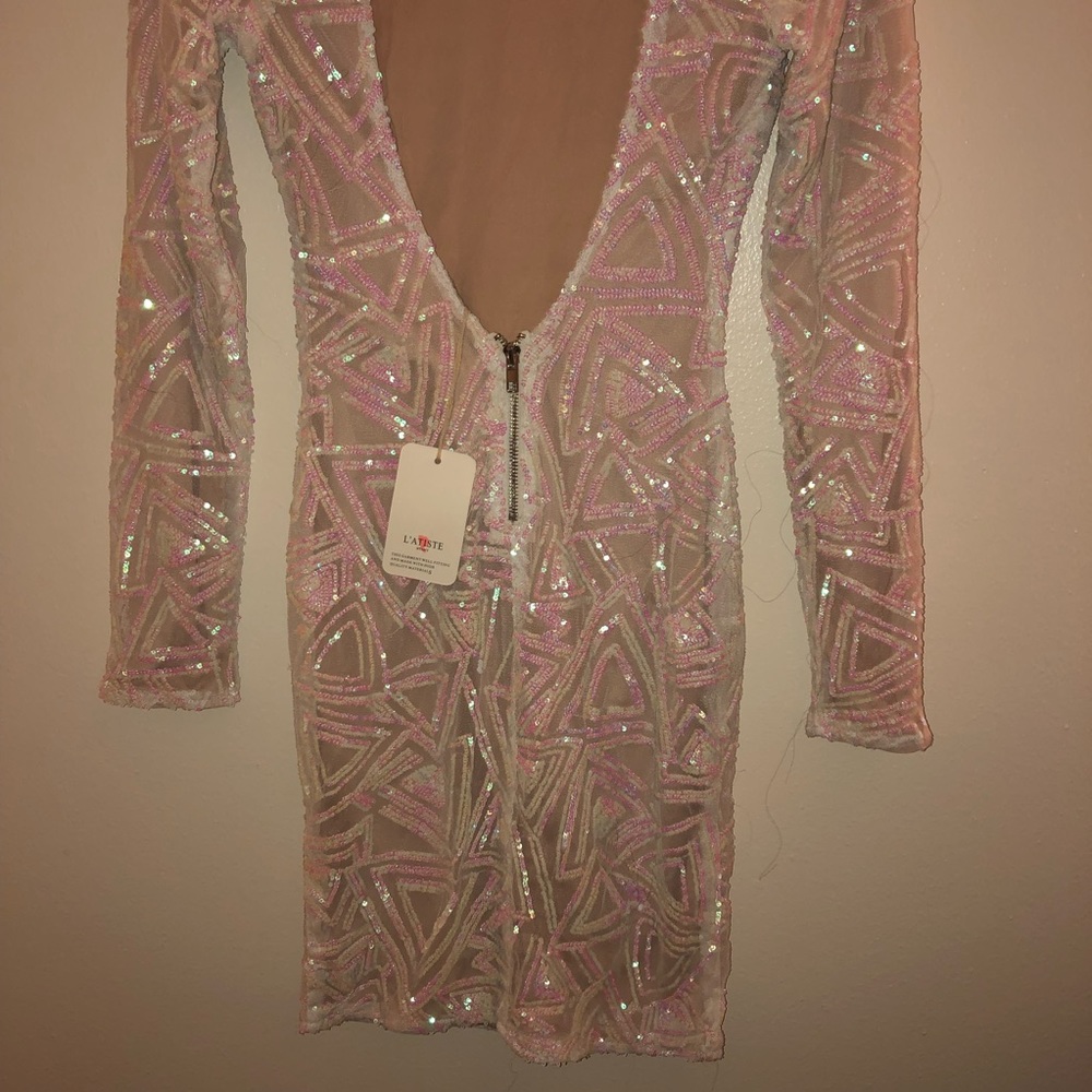 LAST ONE! Sequinced Long Sleeve Mini Dress - Picture 6 of 6